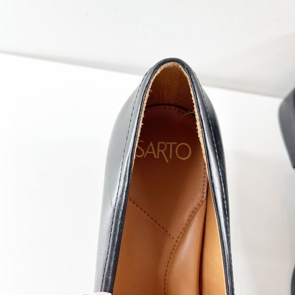 Franco Sarto Eda Leather Classic Slip-On Loafers with Metal Strap Detail Black 9 - Picture 7 of 9
